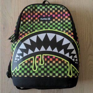 HURLEY Voltage Shark Bait Green Checkerboard School bag Laptop Pocket Backpack